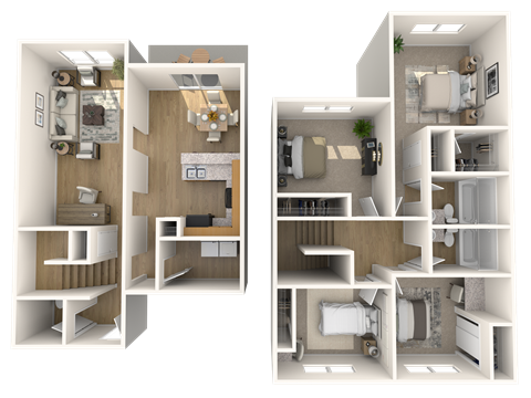 Floor plan for 4 beds, 2.5 baths, 1376 sqft